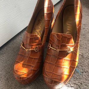 Sam Edelman Aretha Tawny Brown Croc leather print platform